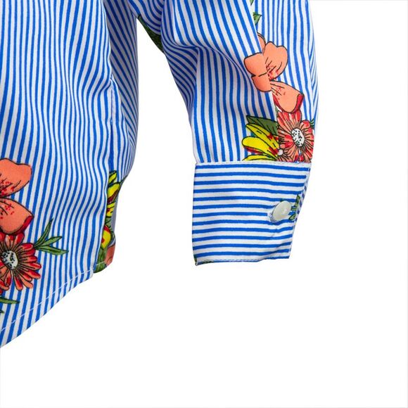 Skyline Collection Women's Long Sleeve Henley Blouse in Striped Floral, 2XL - Picture 5 of 6